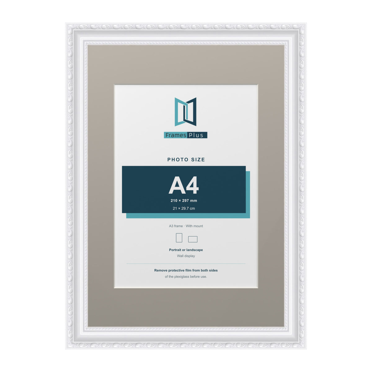 Louis Range White Picture, Photo & Poster Frame with Dawn Grey Mount - A3 Frame for A4 Photo, White