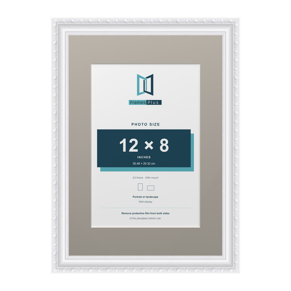 Louis Range White Picture, Photo & Poster Frame with Dawn Grey Mount - A3 Frame for 12x8" Photo, White