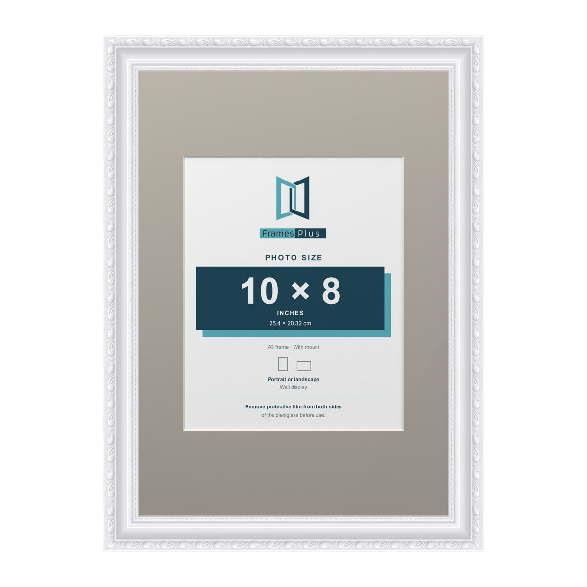 Louis Range White Picture, Photo & Poster Frame with Dawn Grey Mount - A3 Frame for 10x8" Photo, White
