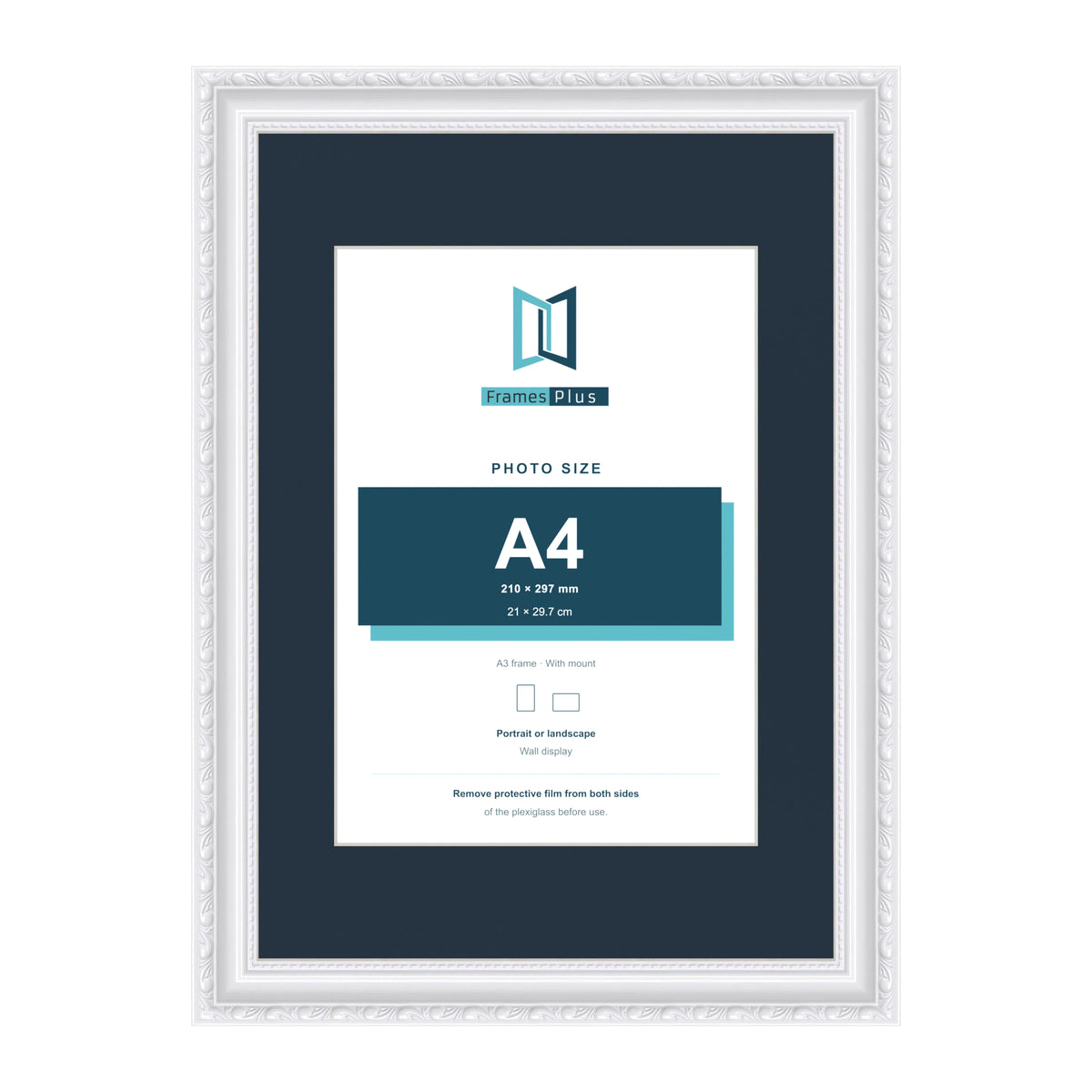 Louis Range White Picture, Photo & Poster Frame with Pacific Blue Mount - A3 Frame for A4 Photo, White