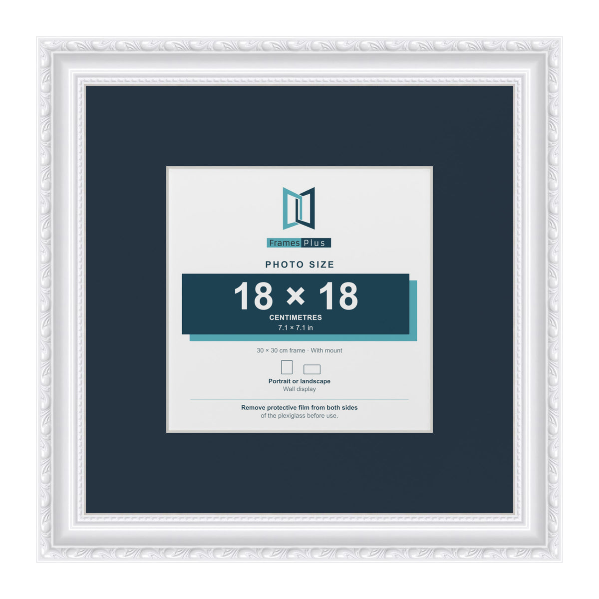 Louis Range White Picture, Photo & Poster Frame with Pacific Blue Mount - 30x30cm Frame for 18x18cm Photo, White