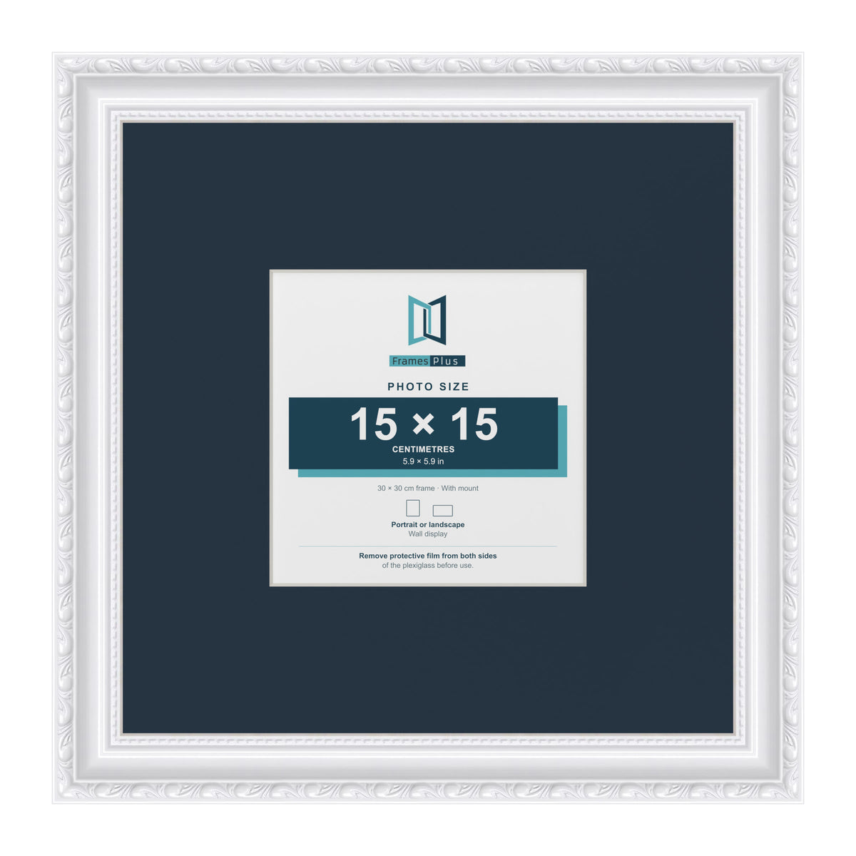 Louis Range White Picture, Photo & Poster Frame with Pacific Blue Mount - 30x30cm Frame for 15x15cm Photo, White