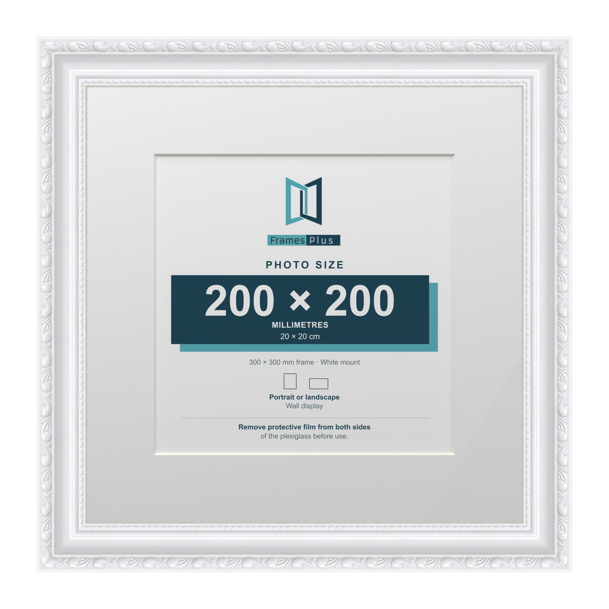 Louis Range White Picture, Photo & Poster Frame with White Mount - 30x30cm Frame for 20x20cm Photo, White