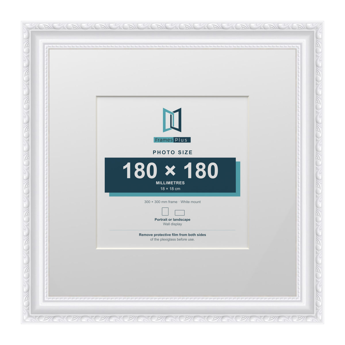 Louis Range White Picture, Photo & Poster Frame with White Mount - 30x30cm Frame for 18x18cm Photo, White