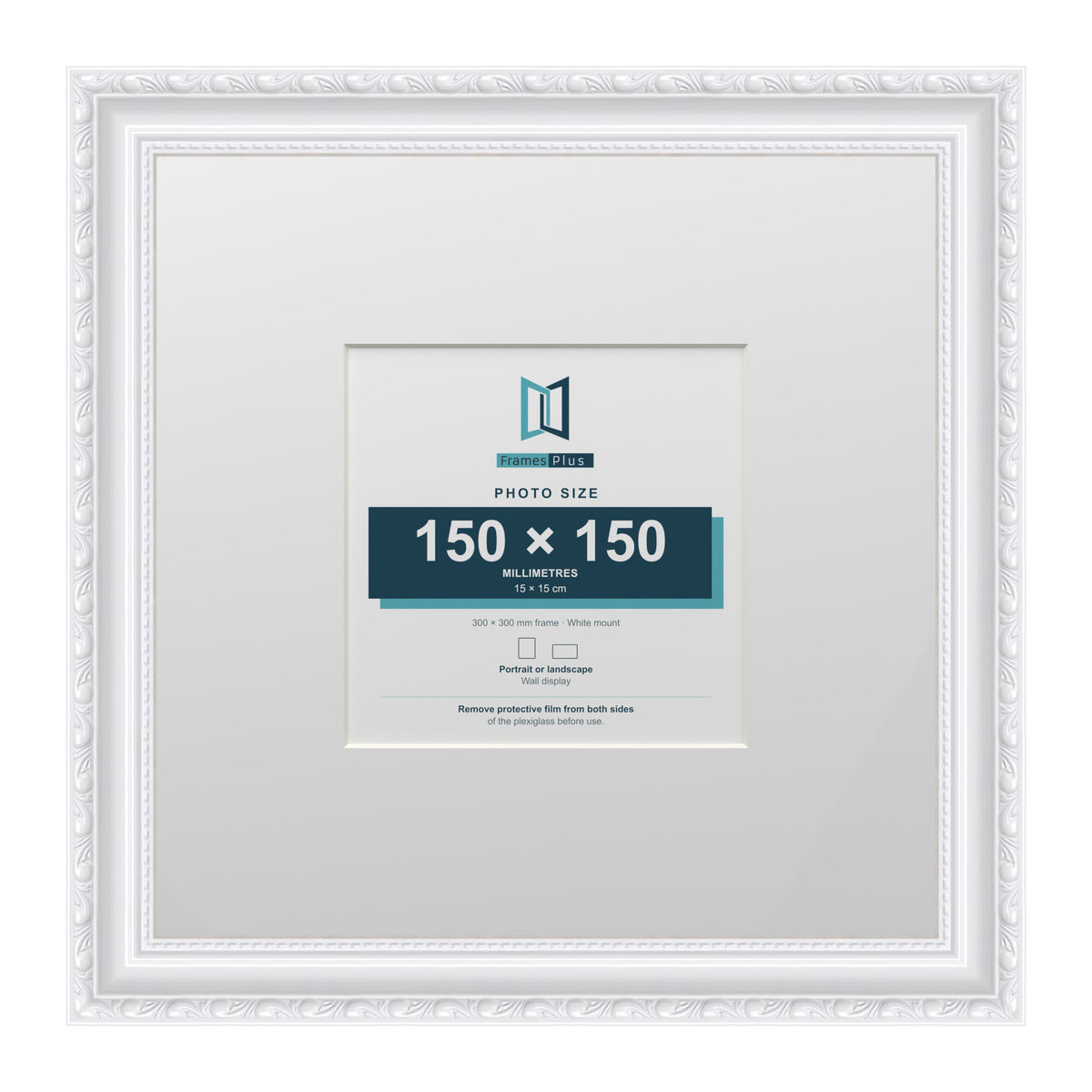Louis Range White Picture, Photo & Poster Frame with White Mount - 30x30cm Frame for 15x15cm Photo, White