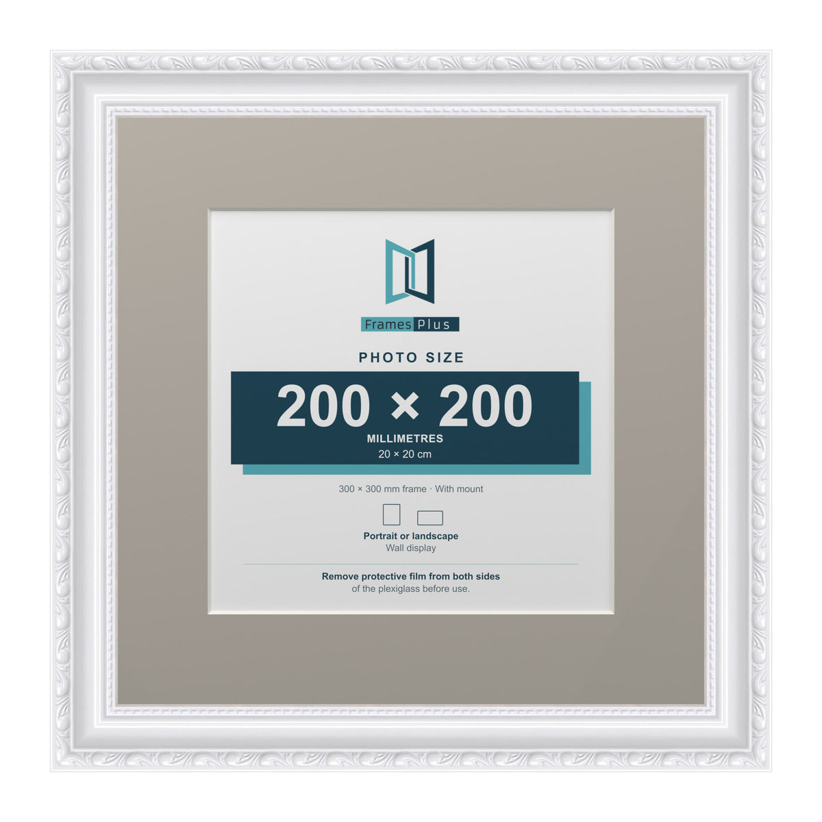 Louis Range White Picture, Photo & Poster Frame with Dawn Grey Mount - 30x30cm Frame for 20x20cm Photo, White