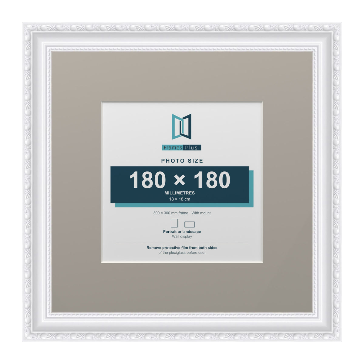 Louis Range White Picture, Photo & Poster Frame with Dawn Grey Mount - 30x30cm Frame for 18x18cm Photo, White