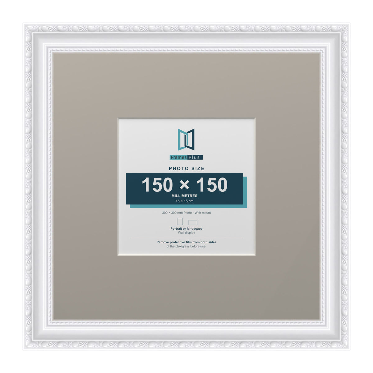 Louis Range White Picture, Photo & Poster Frame with Dawn Grey Mount - 30x30cm Frame for 15x15cm Photo, White