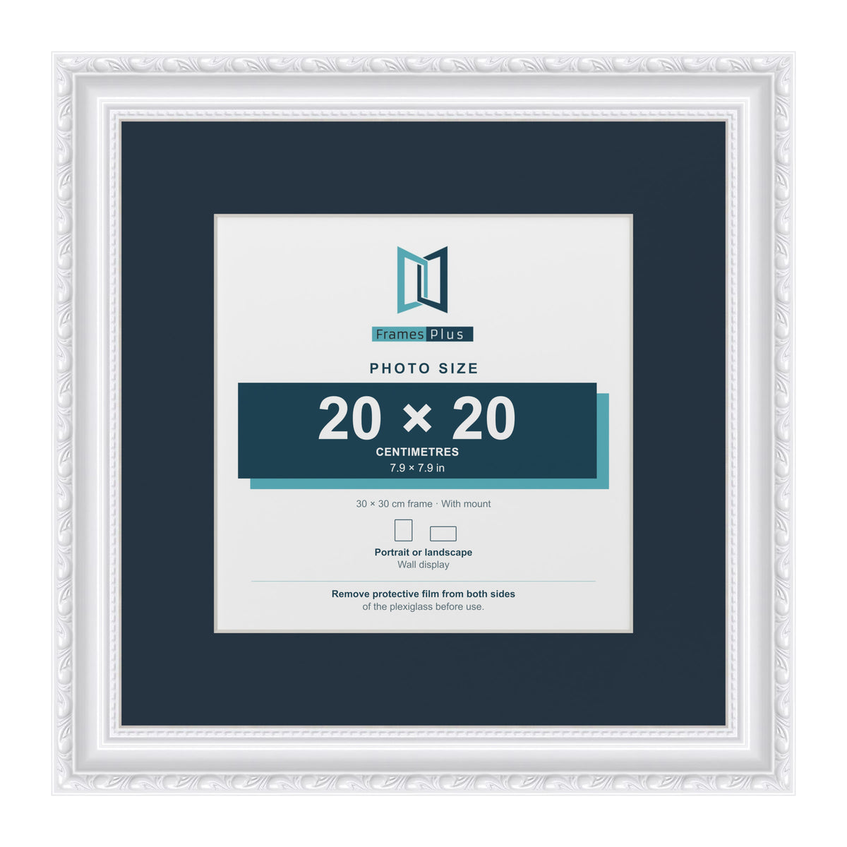 Louis Range White Picture, Photo & Poster Frame with Pacific Blue Mount - 30x30cm Frame for 20x20cm Photo, White