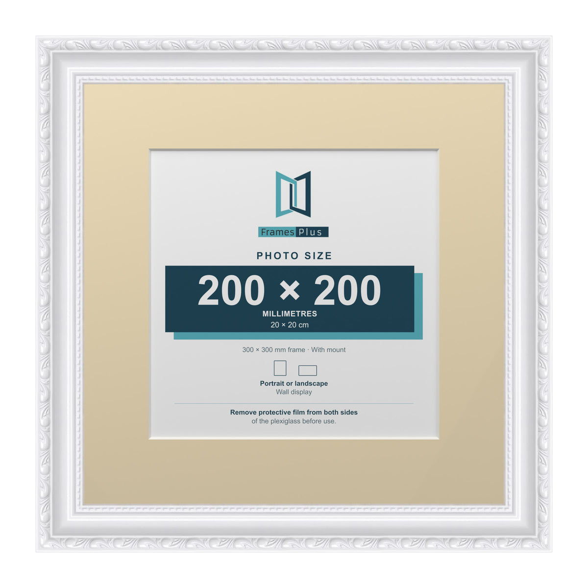 Louis Range White Picture, Photo & Poster Frame with Ivory Mount - 30x30cm Frame for 20x20cm Photo, White