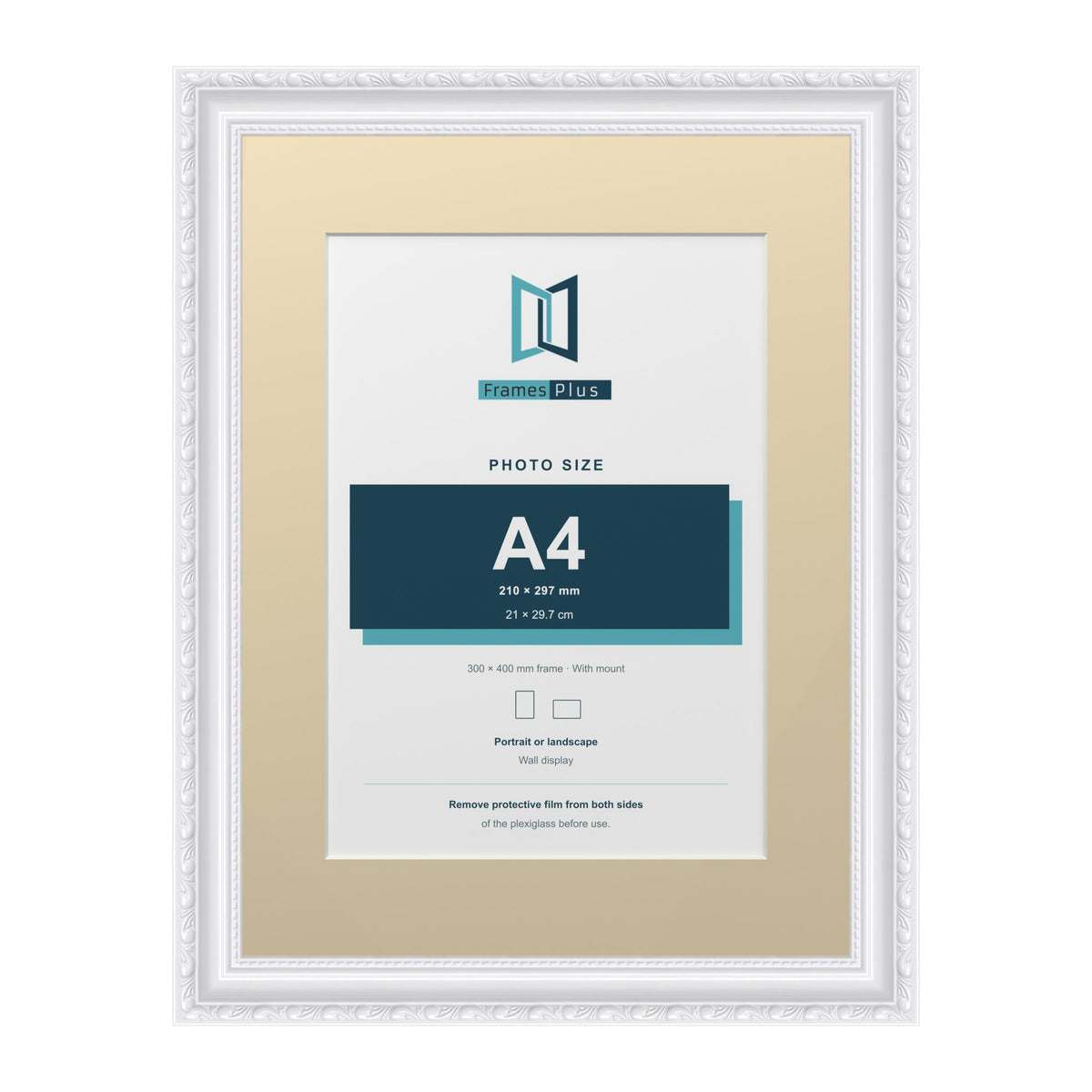 Louis Range White Picture, Photo & Poster Frame with Ivory Mount - 40x30cm Frame for A4 Photo, White