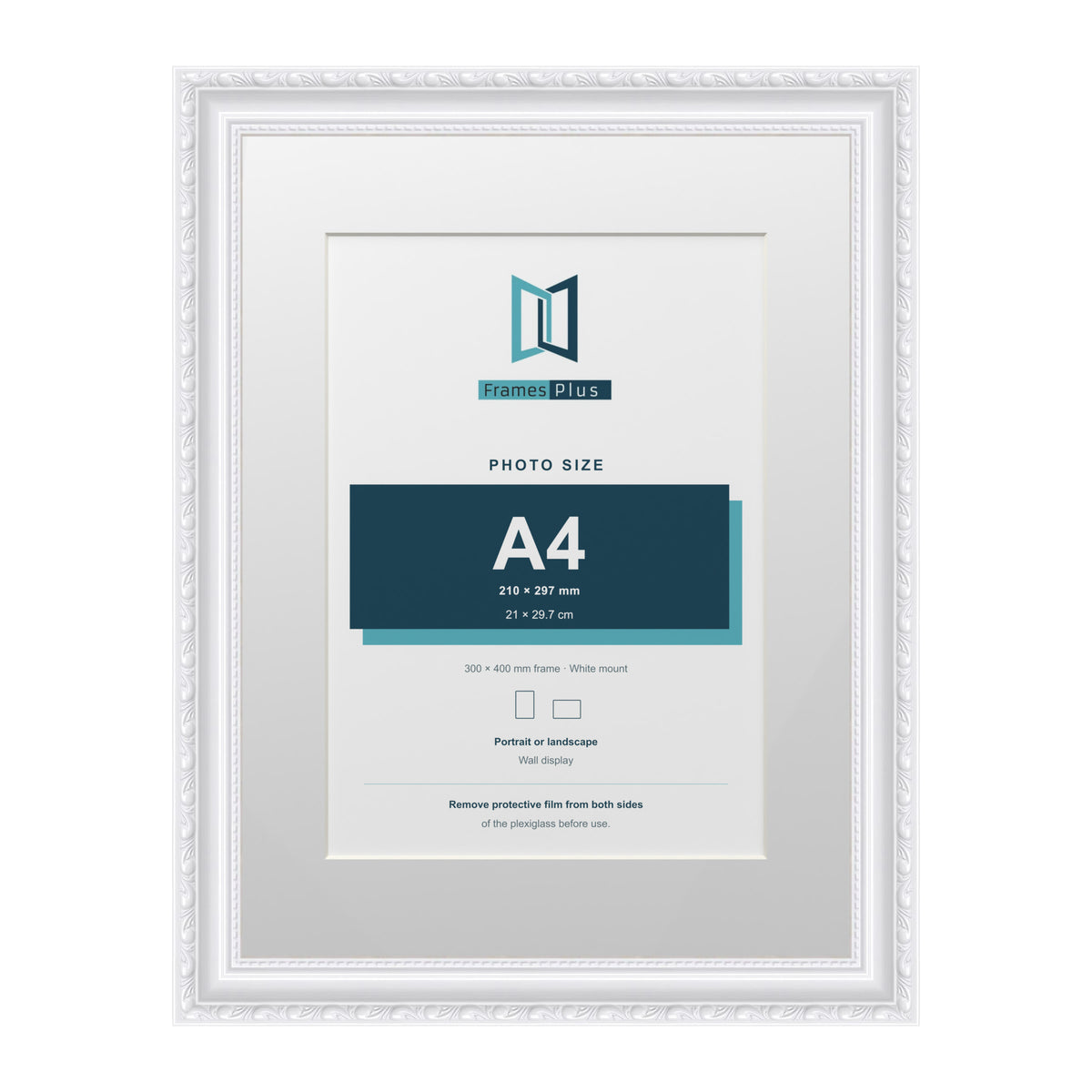 Louis Range White Picture, Photo & Poster Frame with White Mount - 40x30cm Frame for A4 Photo, White