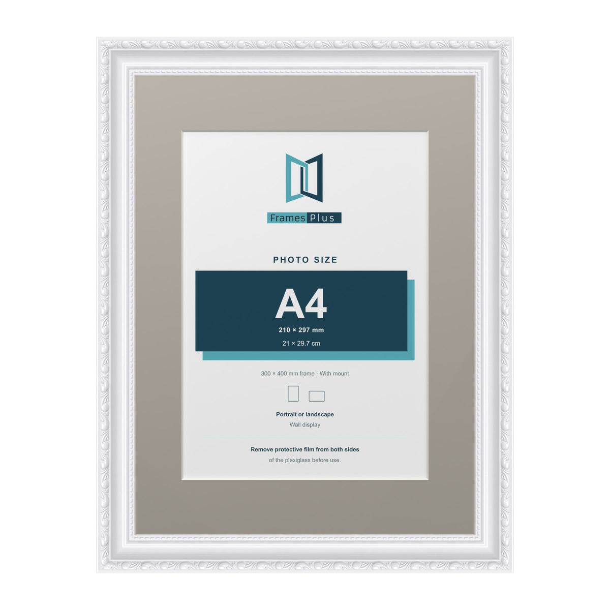 Louis Range White Picture, Photo & Poster Frame with Dawn Grey Mount - 40x30cm Frame for A4 Photo, White