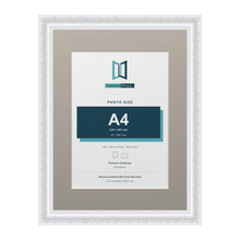 Louis Range White Picture, Photo & Poster Frame with Dawn Grey Mount - 40x30cm Frame for A4 Photo, White