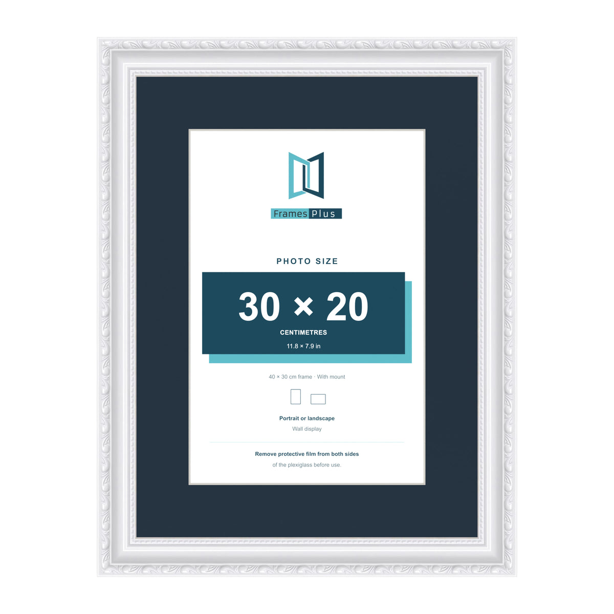 Louis Range White Picture, Photo & Poster Frame with Pacific Blue Mount - 40x30cm Frame for 30x20cm Photo, White