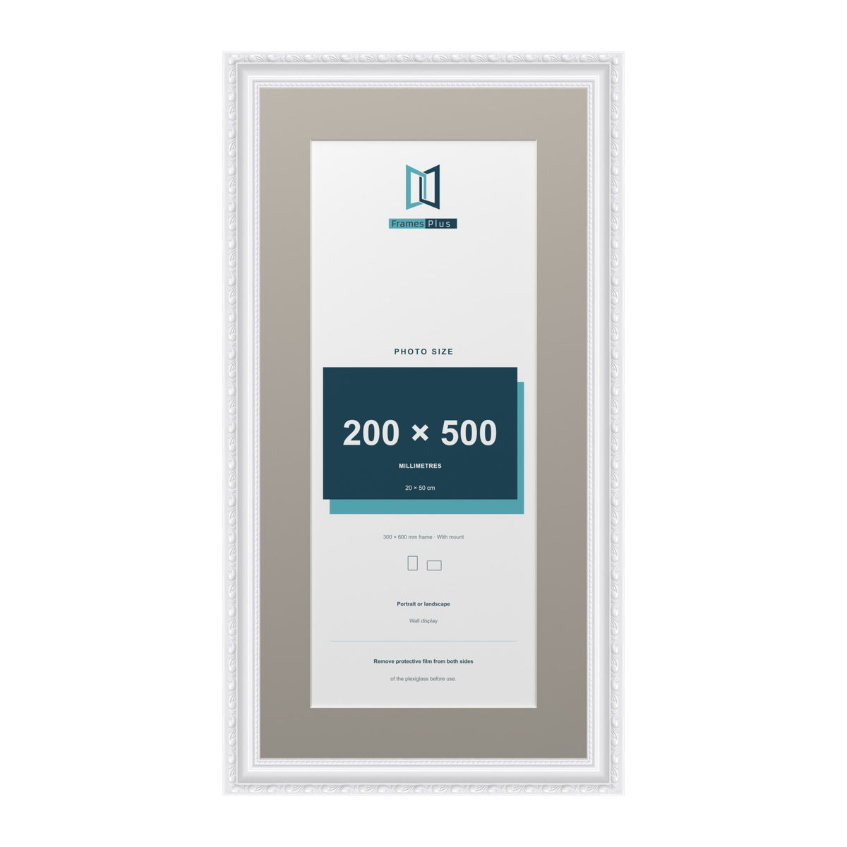 Louis Range White Picture, Photo & Poster Frame with Dawn Grey Mount - 60x30cm Frame for 50x20cm Photo, White