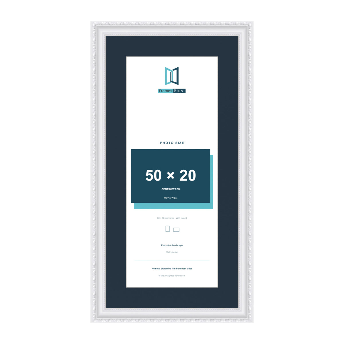 Louis Range White Picture, Photo & Poster Frame with Pacific Blue Mount - 60x30cm Frame for 50x20cm Photo, White
