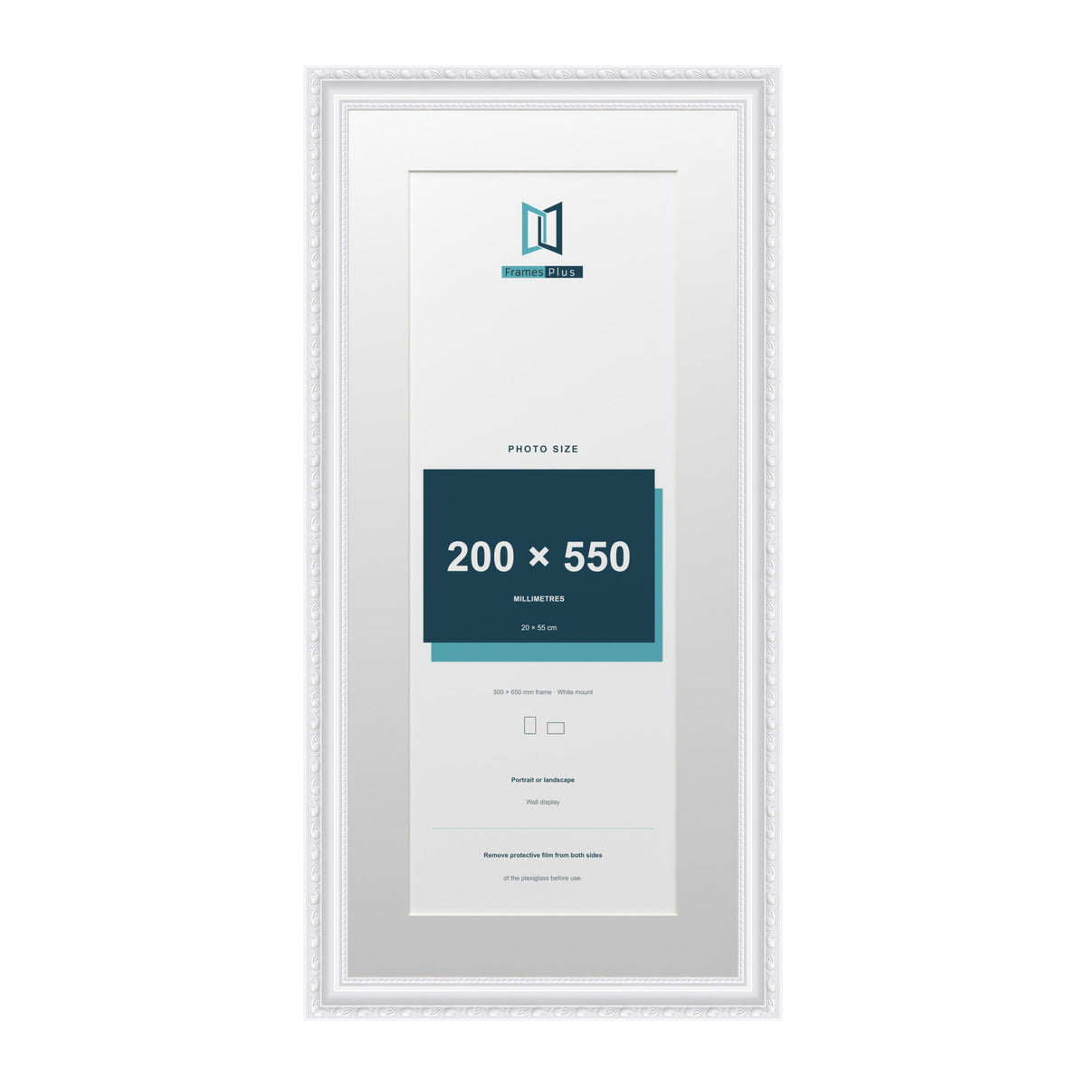 Louis Range White Picture, Photo & Poster Frame with White Mount - 65x30cm Frame for 55x20cm Photo, White