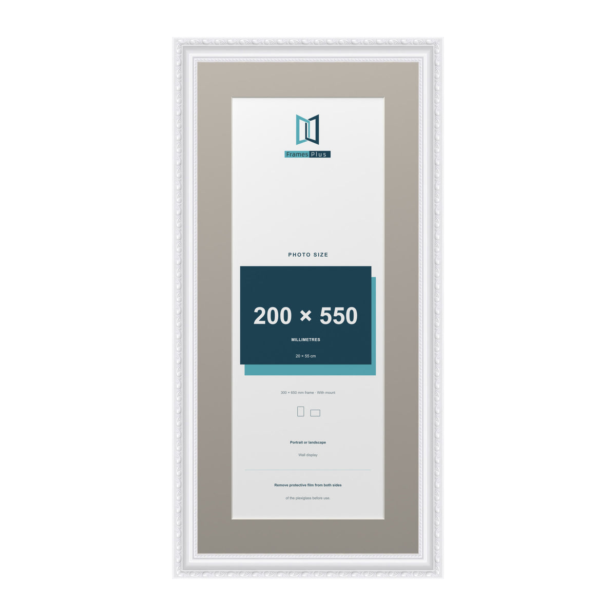 Louis Range White Picture, Photo & Poster Frame with Dawn Grey Mount - 65x30cm Frame for 55x20cm Photo, White