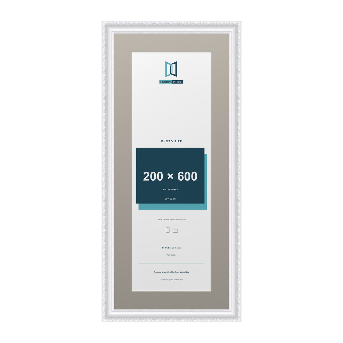 Louis Range White Picture, Photo & Poster Frame with Dawn Grey Mount - 70x30cm Frame for 60x20cm Photo, White