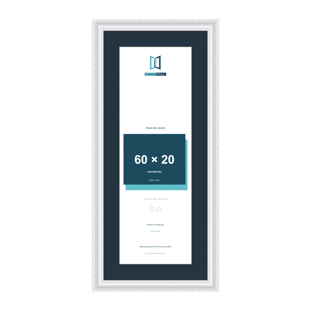 Louis Range White Picture, Photo & Poster Frame with Pacific Blue Mount - 70x30cm Frame for 60x20cm Photo, White
