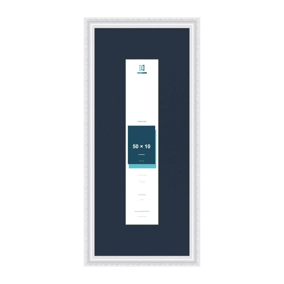 Louis Range White Picture, Photo & Poster Frame with Pacific Blue Mount - 70x30cm Frame for 50x10cm Photo, White