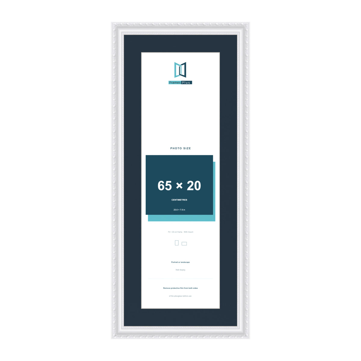 Louis Range White Picture, Photo & Poster Frame with Pacific Blue Mount - 75x30cm Frame for 65x20cm Photo, White