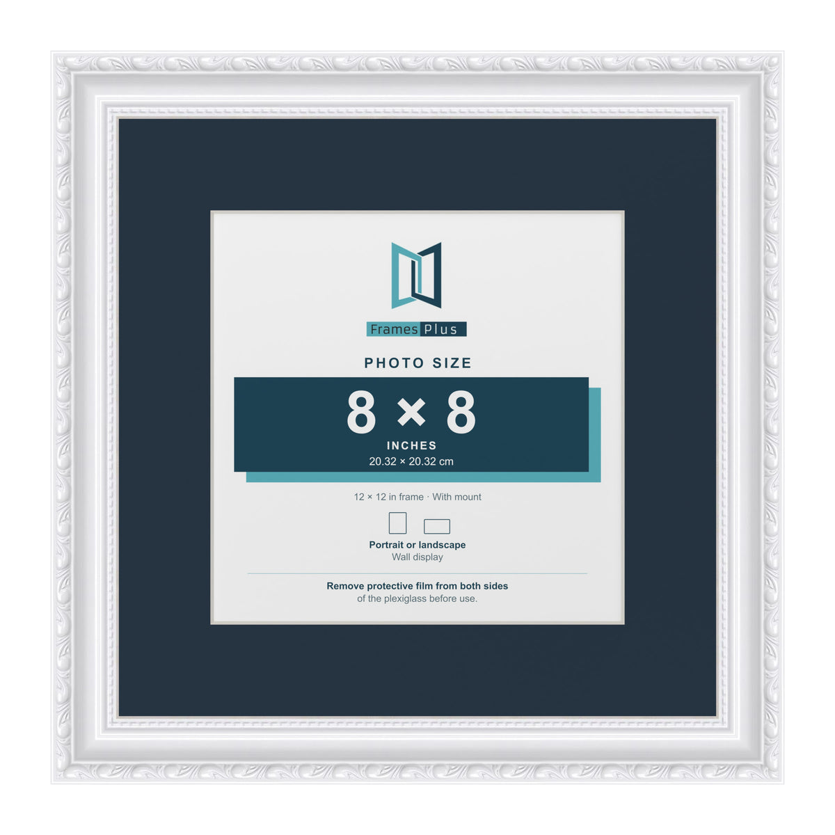 Louis Range White Picture, Photo & Poster Frame with Pacific Blue Mount - 12x12" Frame for 8x8" Photo, White