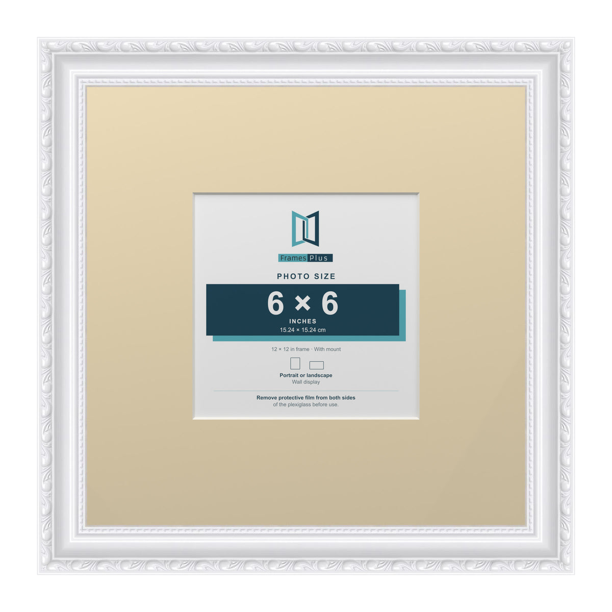 Louis Range White Picture, Photo & Poster Frame with Ivory Mount - 12x12" Frame for 6x6" Photo, White