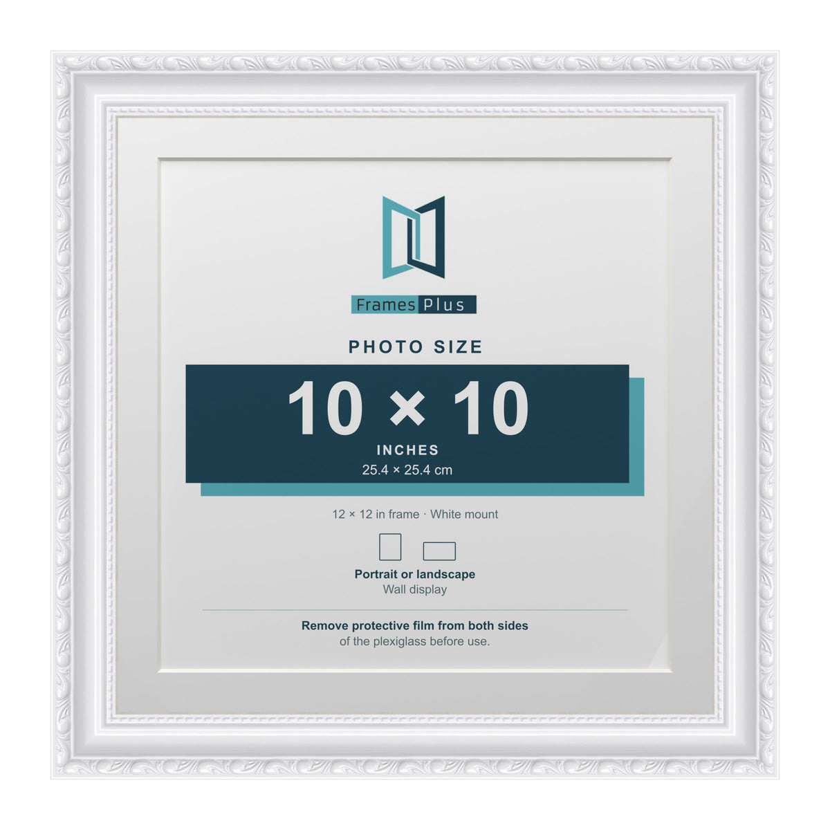 Louis Range White Picture, Photo & Poster Frame with White Mount - 12x12" Frame for 10x10" Photo, White