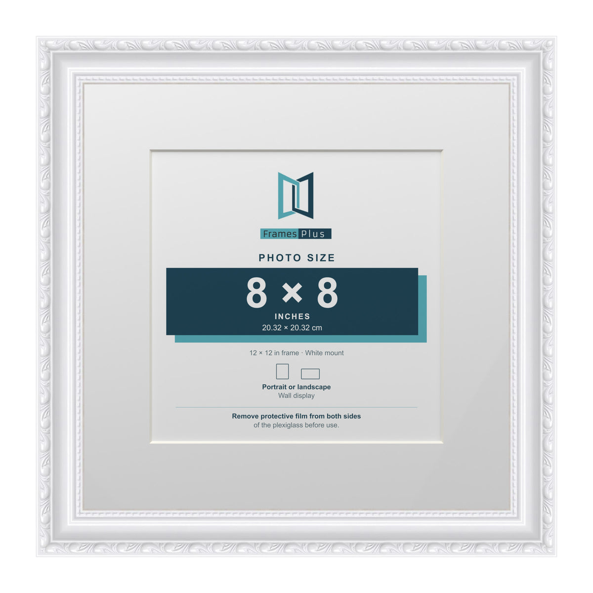 Louis Range White Picture, Photo & Poster Frame with White Mount - 12x12" Frame for 8x8" Photo, White
