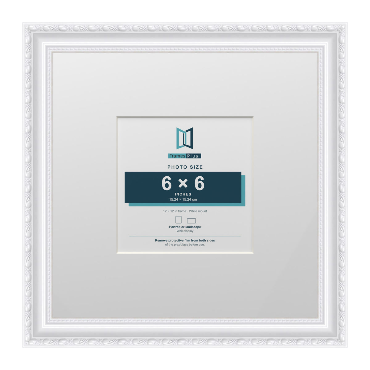 Louis Range White Picture, Photo & Poster Frame with White Mount - 12x12" Frame for 6x6" Photo, White