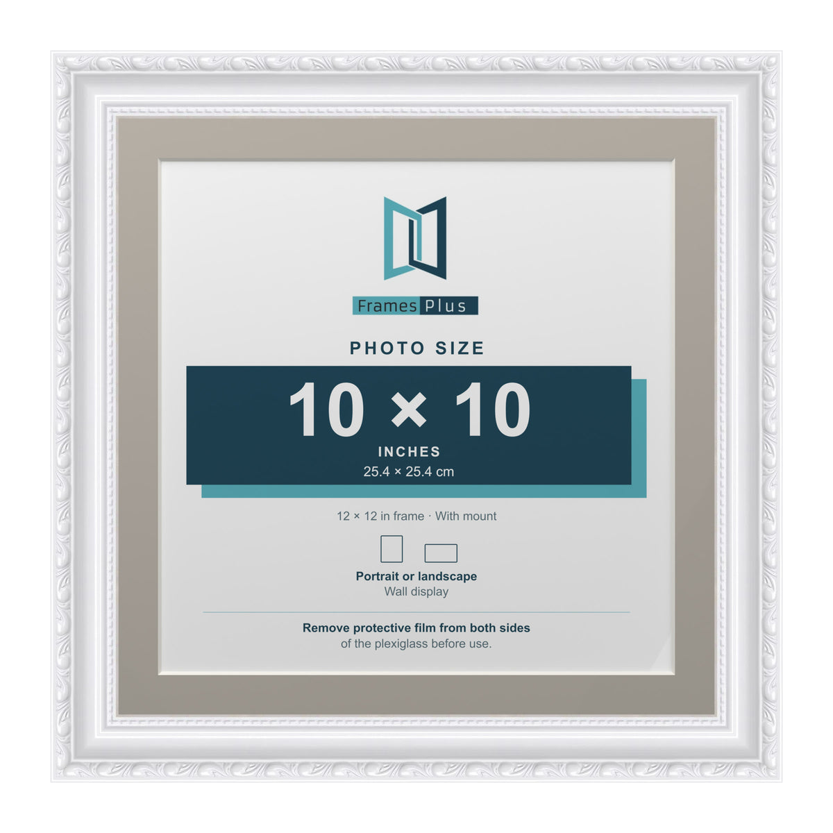 Louis Range White Picture, Photo & Poster Frame with Dawn Grey Mount - 12x12" Frame for 10x10" Photo, White