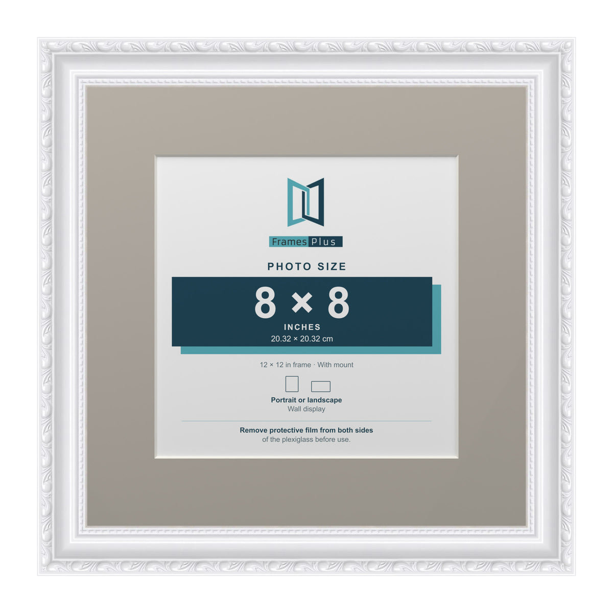 Louis Range White Picture, Photo & Poster Frame with Dawn Grey Mount - 12x12" Frame for 8x8" Photo, White