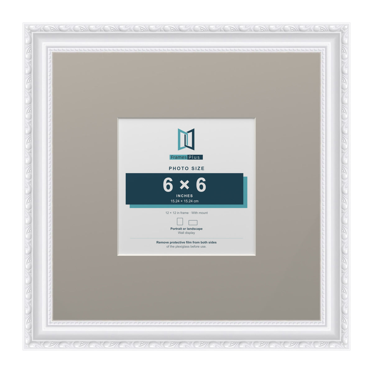 Louis Range White Picture, Photo & Poster Frame with Dawn Grey Mount - 12x12" Frame for 6x6" Photo, White