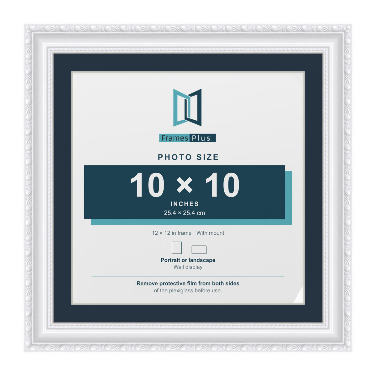 Louis Range White Picture, Photo & Poster Frame with Pacific Blue Mount - 12x12" Frame for 10x10" Photo, White