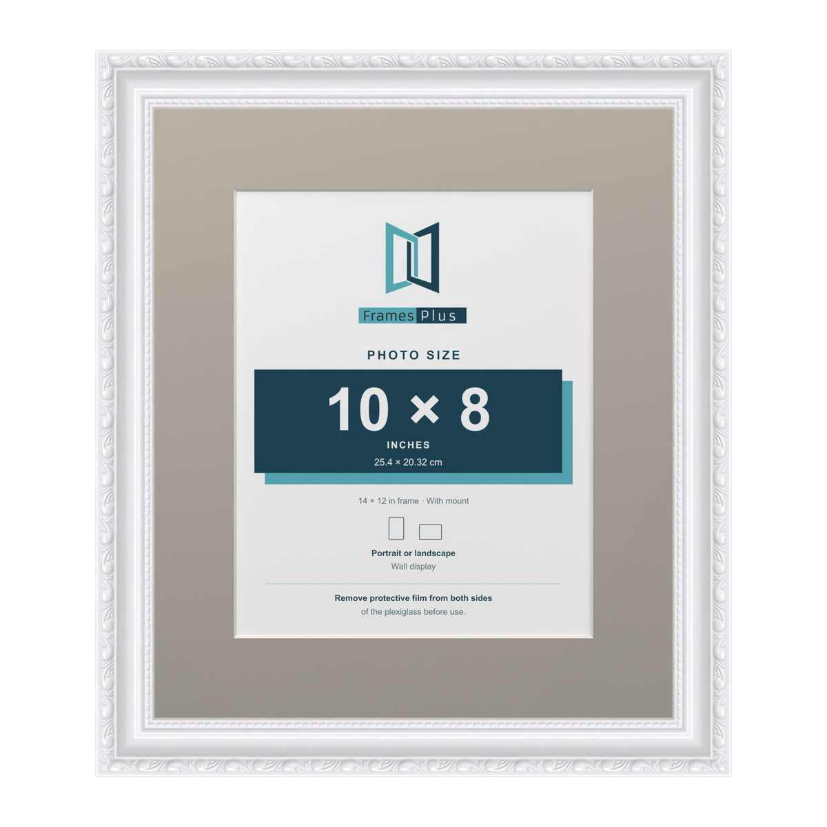 Louis Range White Picture, Photo & Poster Frame with Dawn Grey Mount - 14x12" Frame for 10x8" Photo, White