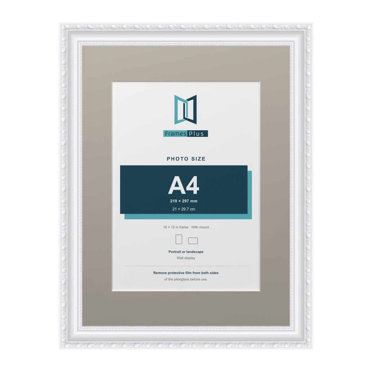 Louis Range White Picture, Photo & Poster Frame with Dawn Grey Mount - 16x12" Frame for A4 Photo, White
