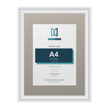 Louis Range White Picture, Photo & Poster Frame with Dawn Grey Mount - 16x12" Frame for A4 Photo, White