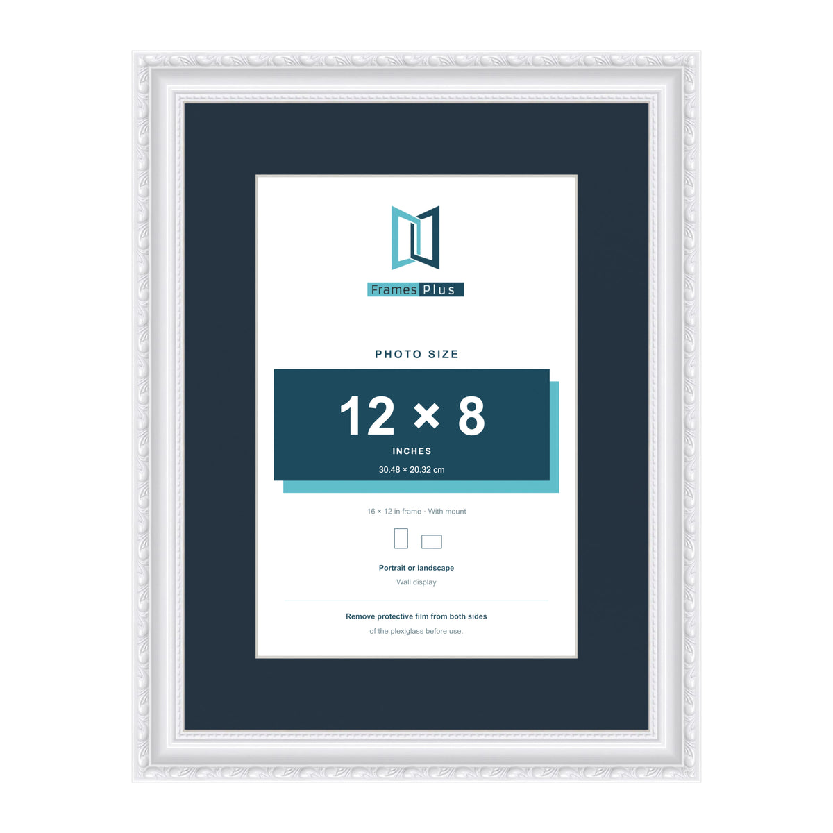 Louis Range White Picture, Photo & Poster Frame with Pacific Blue Mount - 16x12" Frame for 12x8" Photo, White