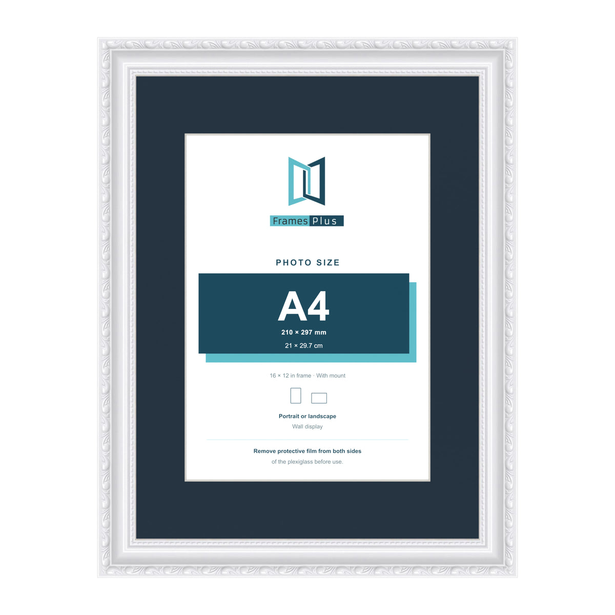 Louis Range White Picture, Photo & Poster Frame with Pacific Blue Mount - 16x12" Frame for A4 Photo, White
