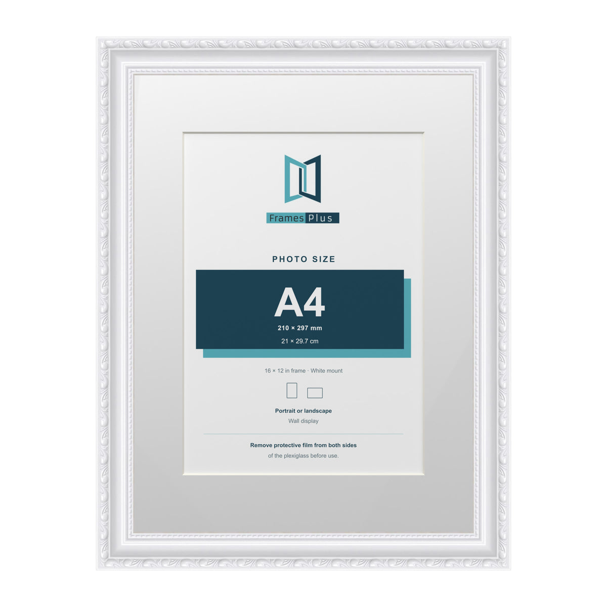 Louis Range White Picture, Photo & Poster Frame with White Mount - 16x12" Frame for A4 Photo, White