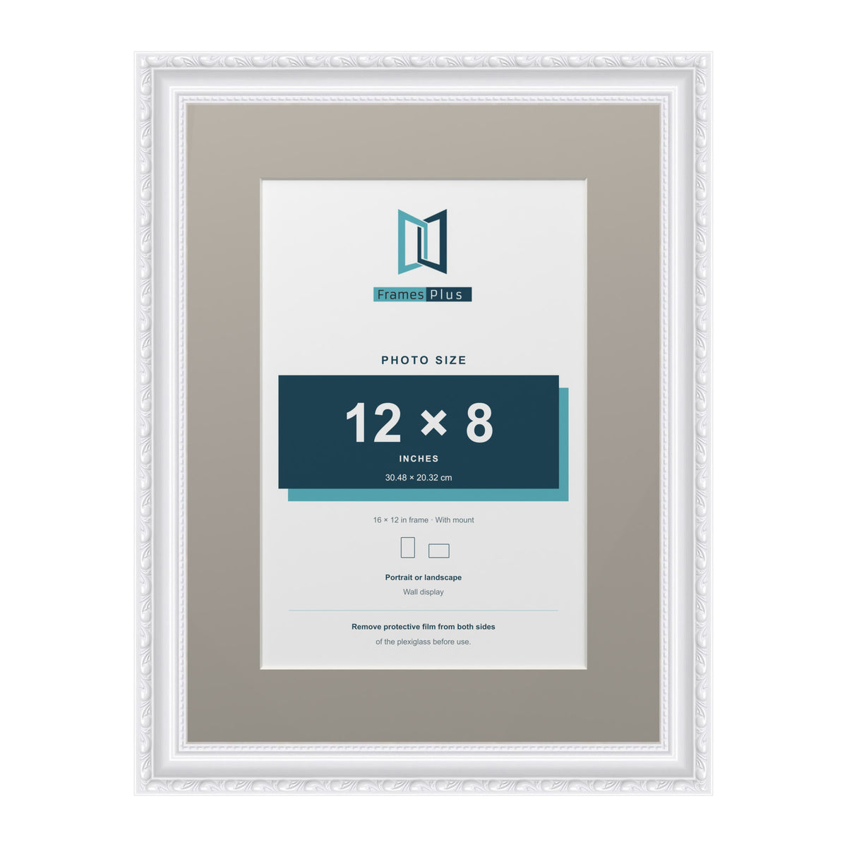 Louis Range White Picture, Photo & Poster Frame with Dawn Grey Mount - 16x12" Frame for 12x8" Photo, White