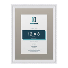 Louis Range White Picture, Photo & Poster Frame with Dawn Grey Mount - 16x12" Frame for 12x8" Photo, White