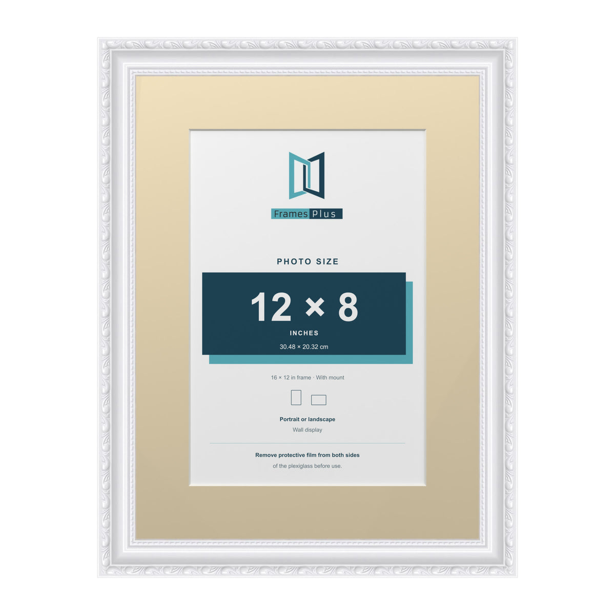 Louis Range White Picture, Photo & Poster Frame with Ivory Mount - 16x12" Frame for 12x8" Photo, White