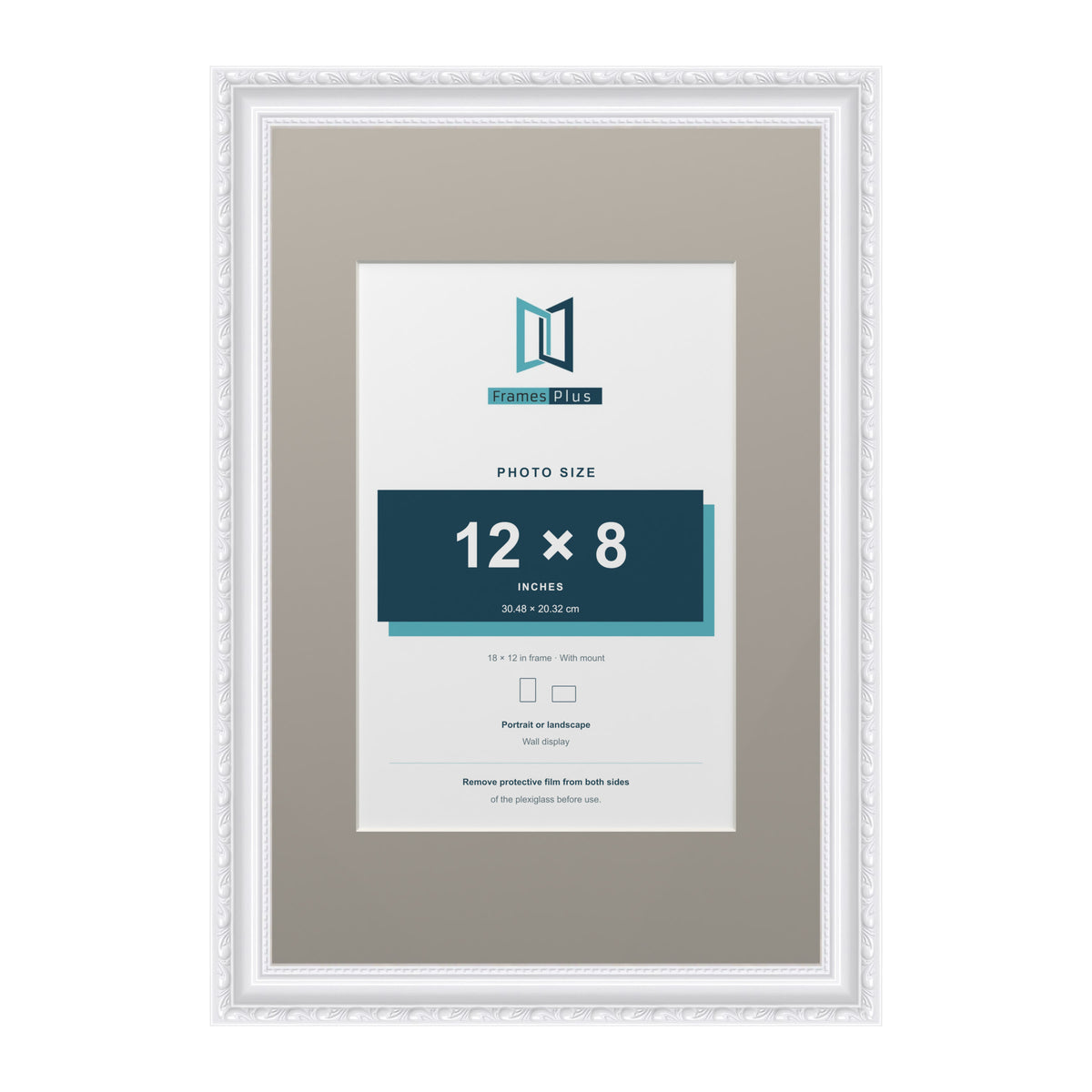 Louis Range White Picture, Photo & Poster Frame with Dawn Grey Mount - 18x12" Frame for 12x8" Photo, White