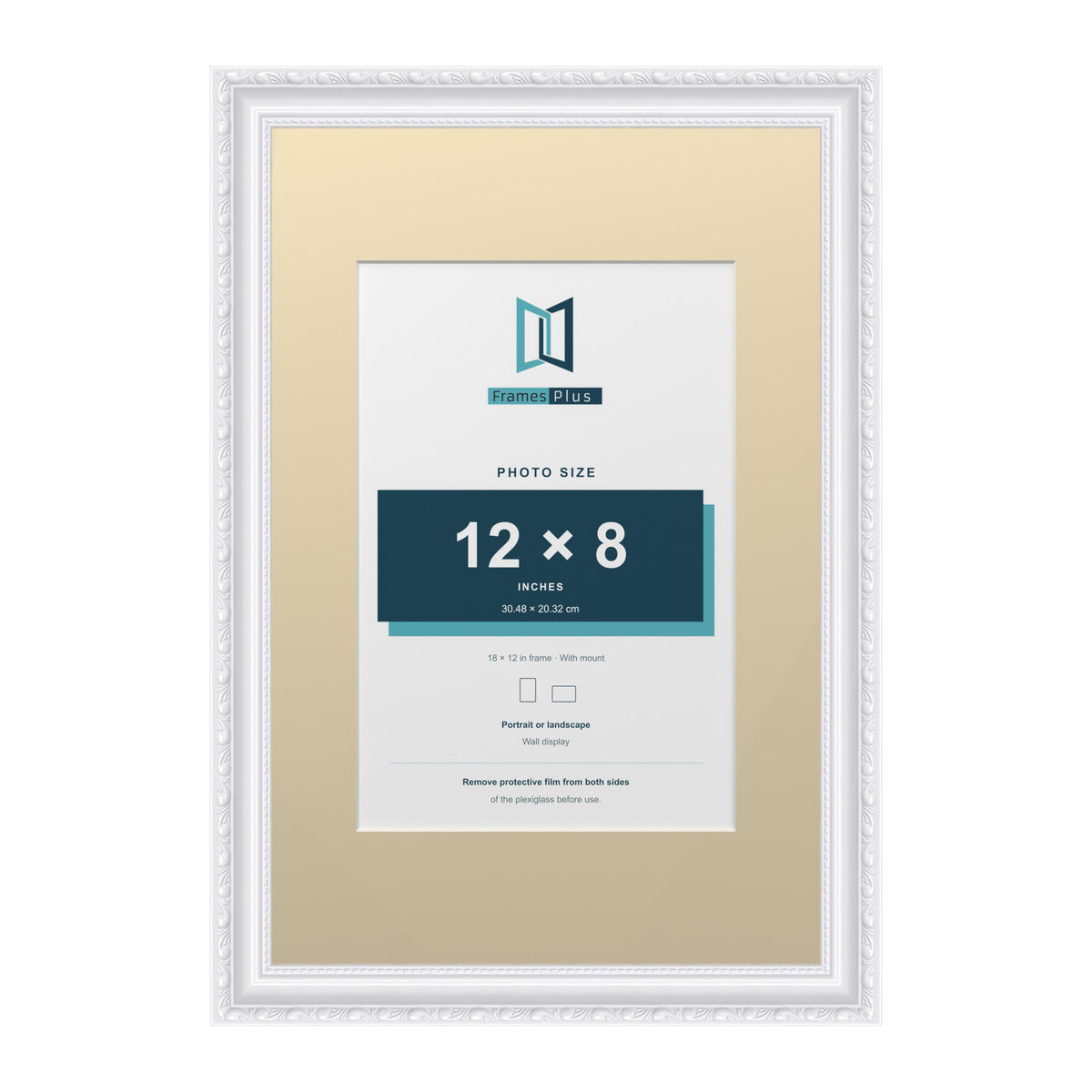 Louis Range White Picture, Photo & Poster Frame with Ivory Mount - 18x12" Frame for 12x8" Photo, White
