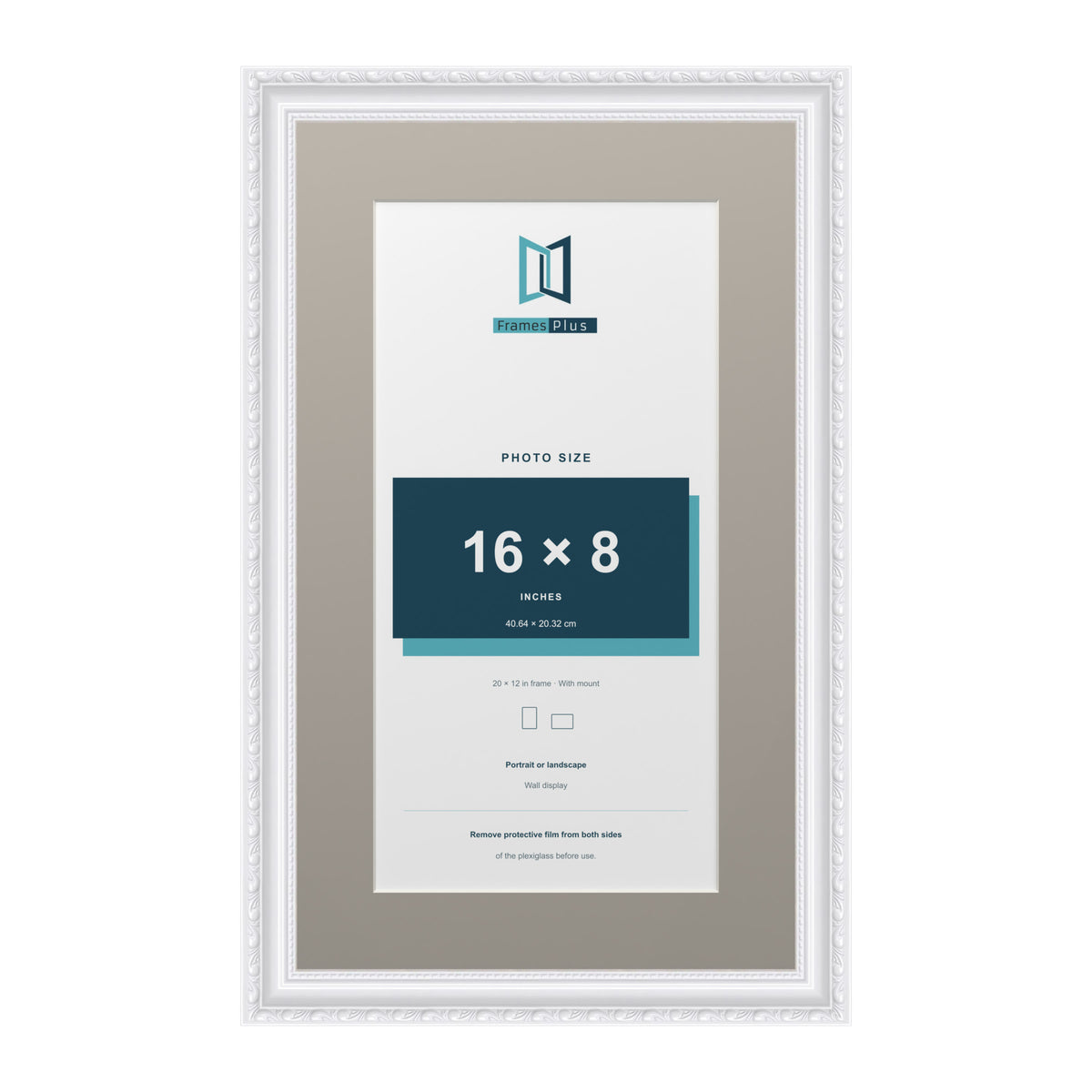 Louis Range White Picture, Photo & Poster Frame with Dawn Grey Mount - 20x12" Frame for 16x8" Photo, White