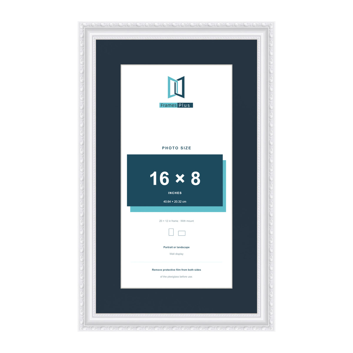 Louis Range White Picture, Photo & Poster Frame with Pacific Blue Mount - 20x12" Frame for 16x8" Photo, White