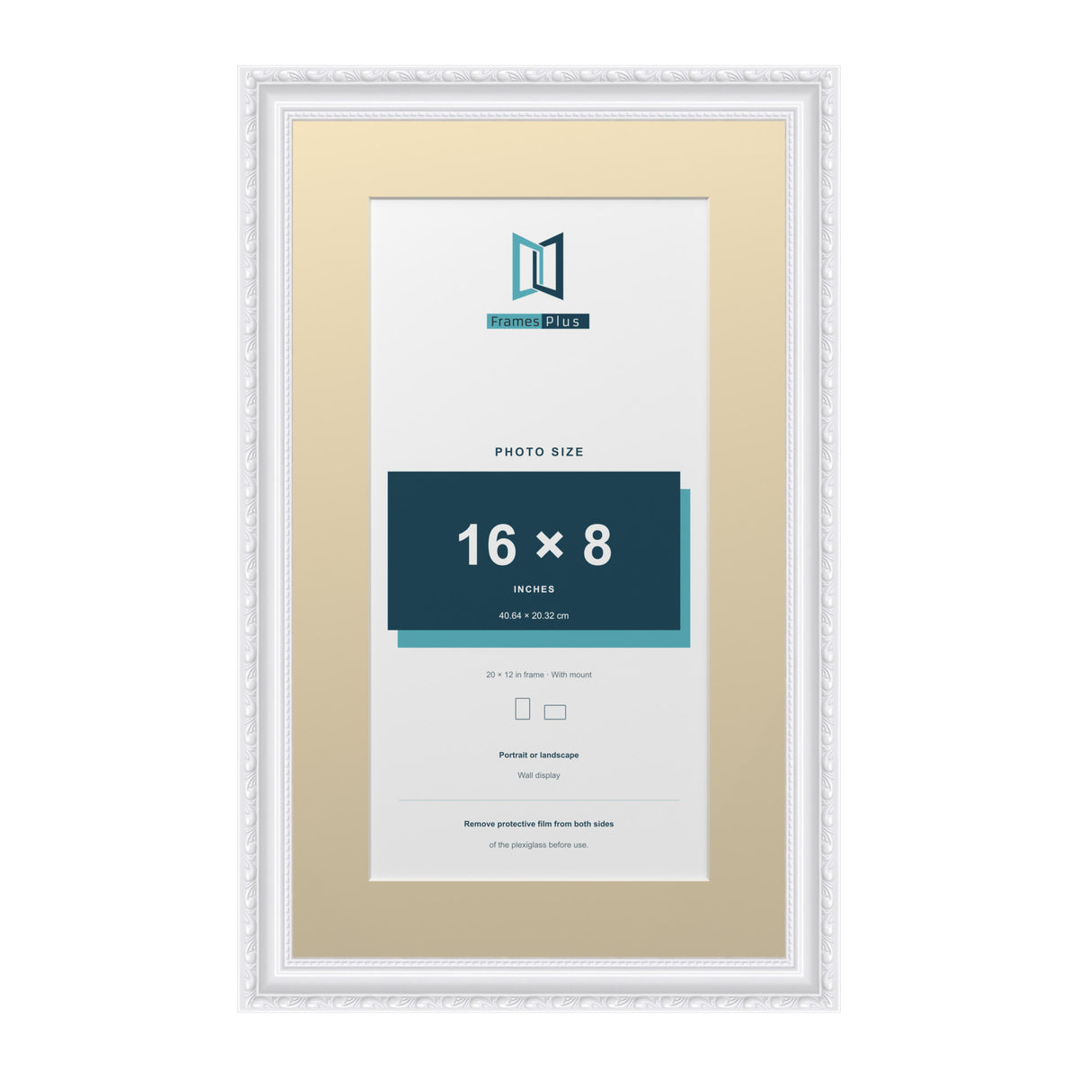 Louis Range White Picture, Photo & Poster Frame with Ivory Mount - 20x12" Frame for 16x8" Photo, White